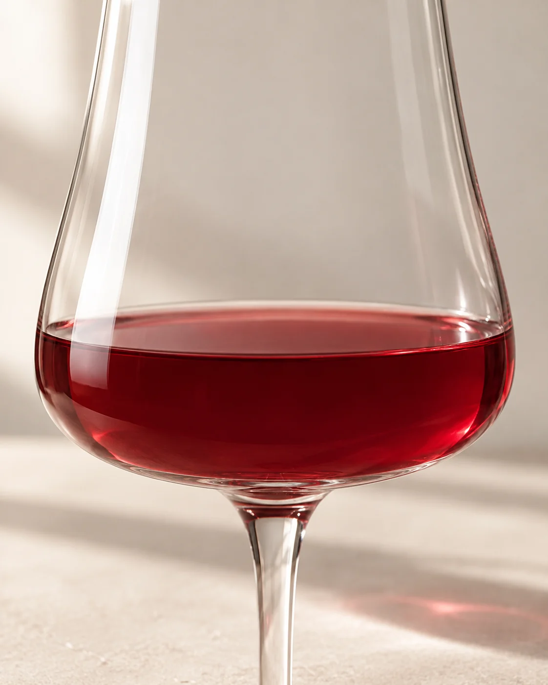 Macro of the glass bowl and the red liquid of Redcurrant