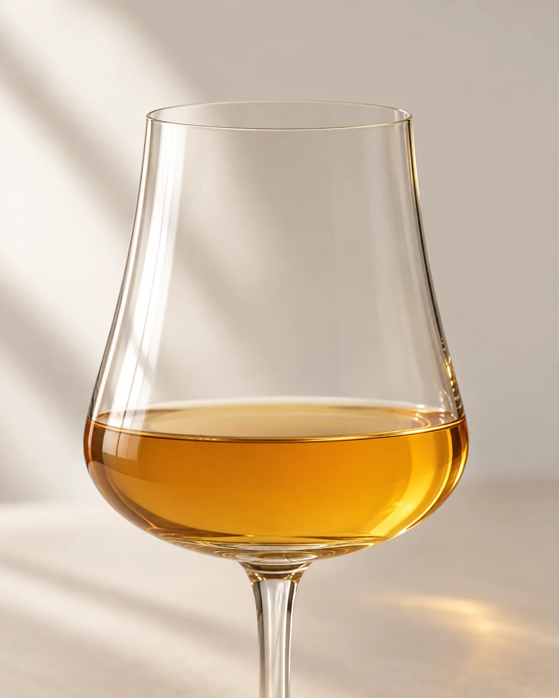 Macro of golden Japanese Quince in a thin-rimmed glass