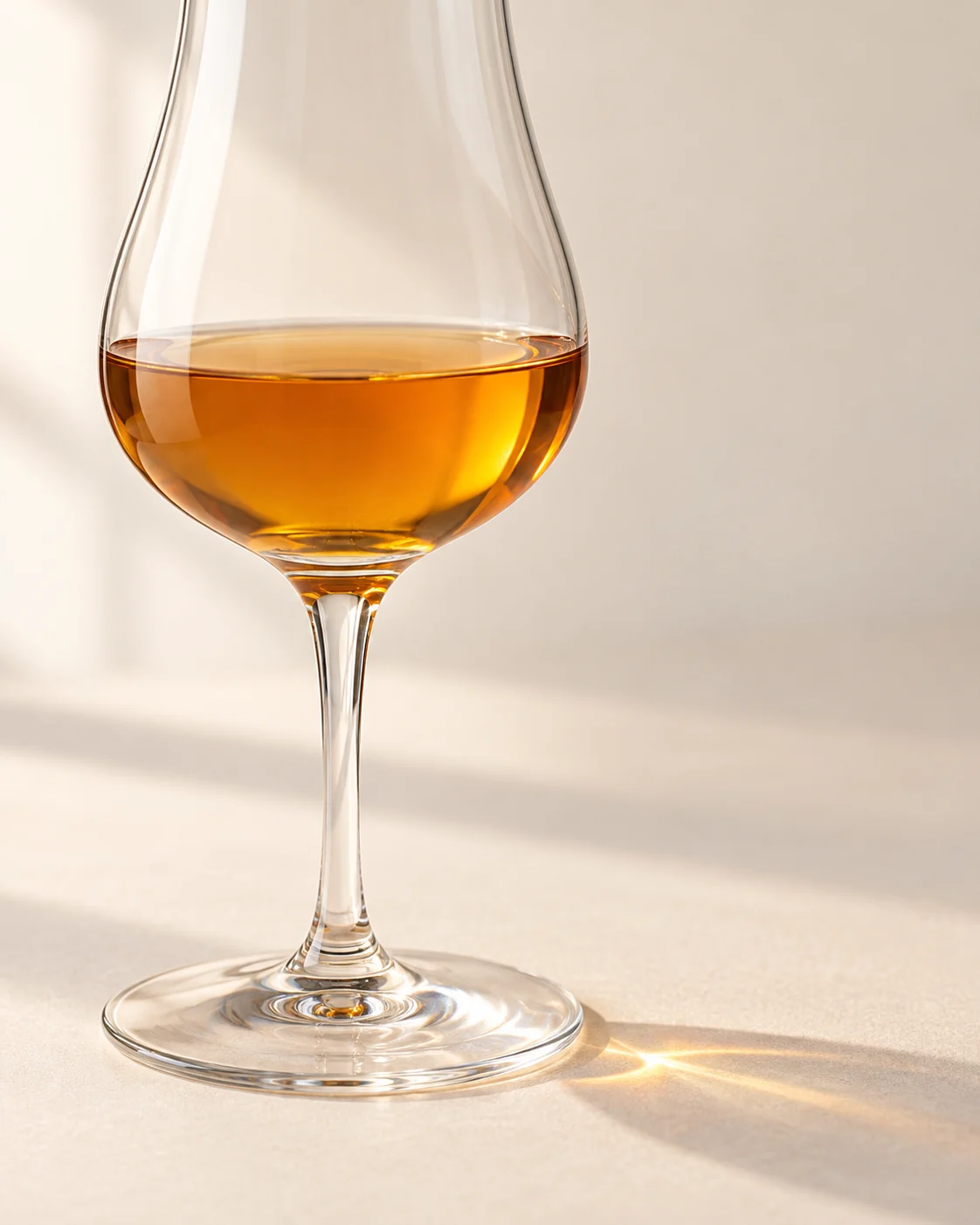 Detail of the foot of a modern glass with Spiced Quince