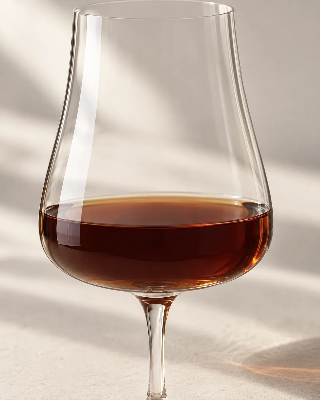 Macro of dark amber Plum and the glass