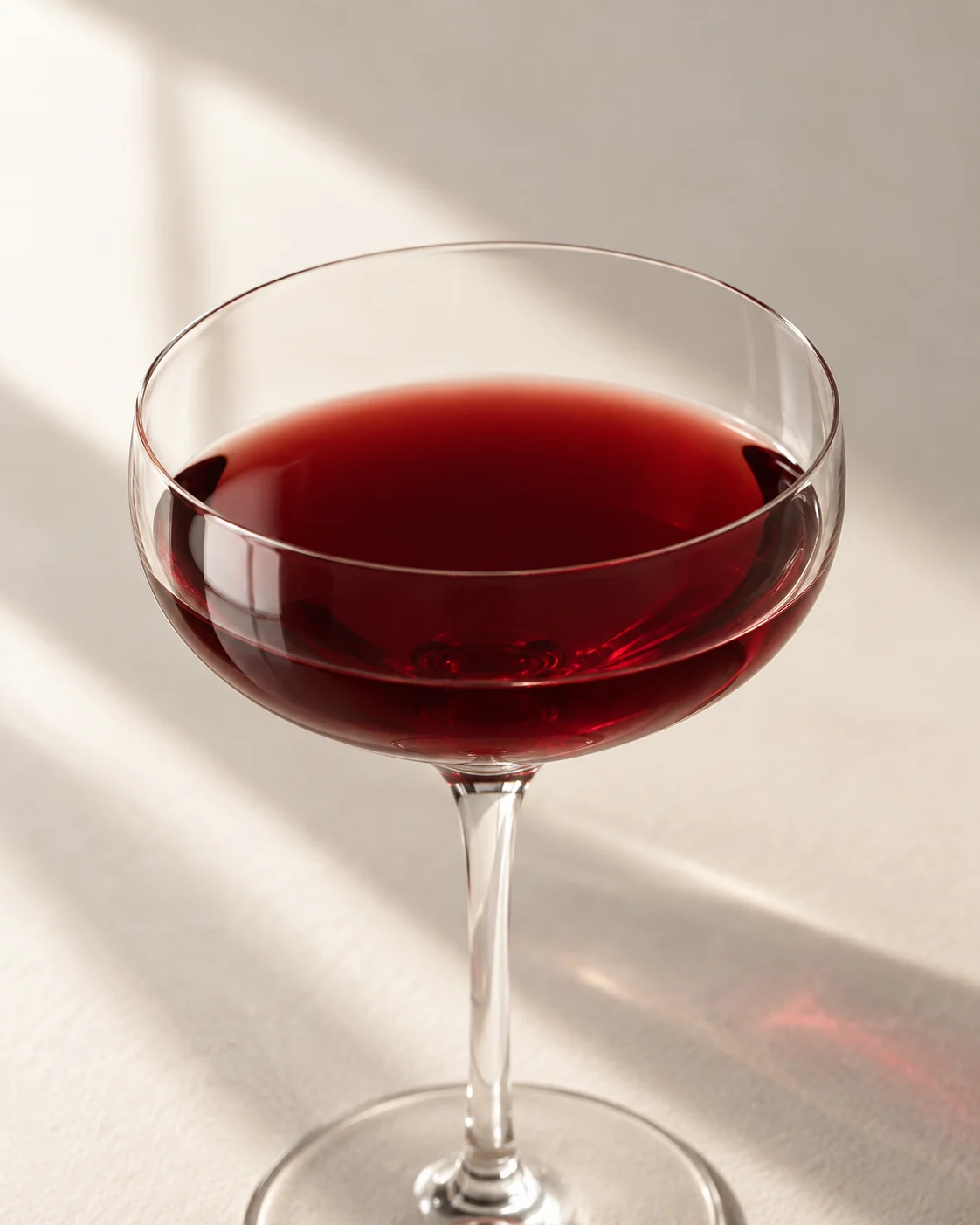 Modern coupe glass with Sour Cherry in window light